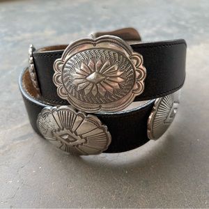 VINTAGE 90s JUSTIN BOOTS Dark Brown Leather Concho Belt
